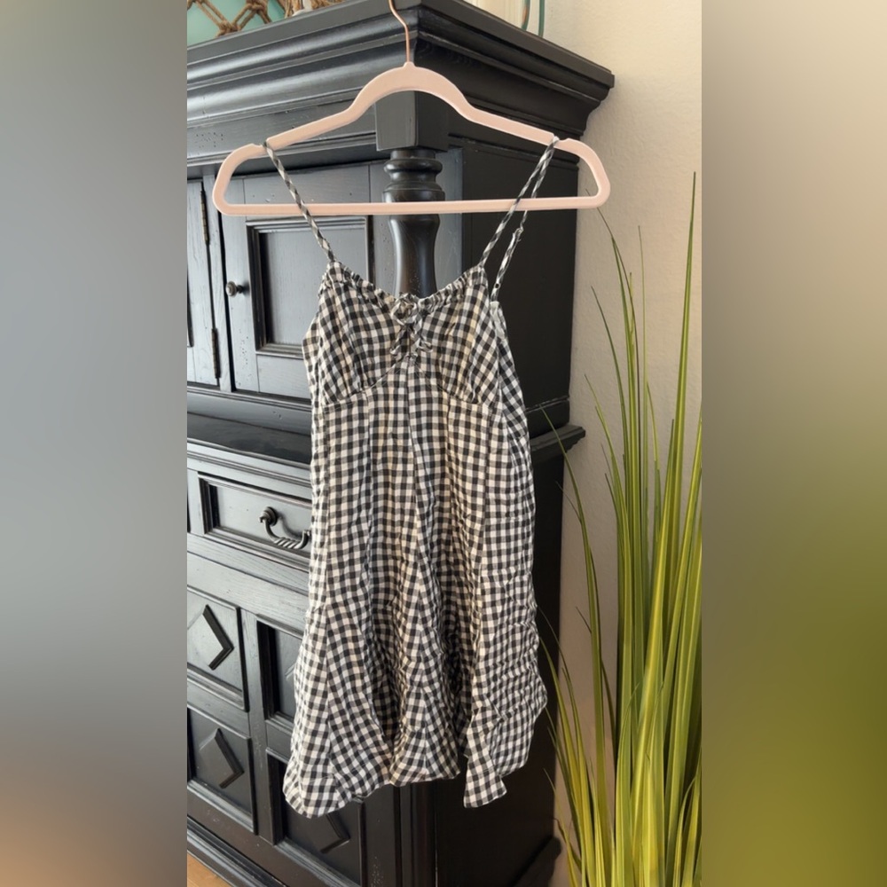 Isabelle’s Cabinet Black and White Gingham Spaghetti Strap Dress